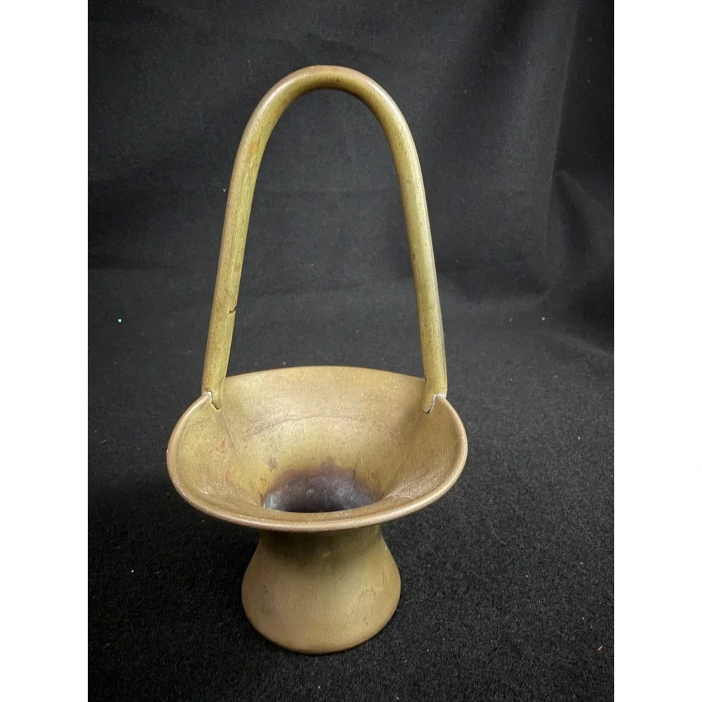 Vintage Solid Brass Flower Basket Vase Mid-Century Modern‎ Decorative MCM Handle